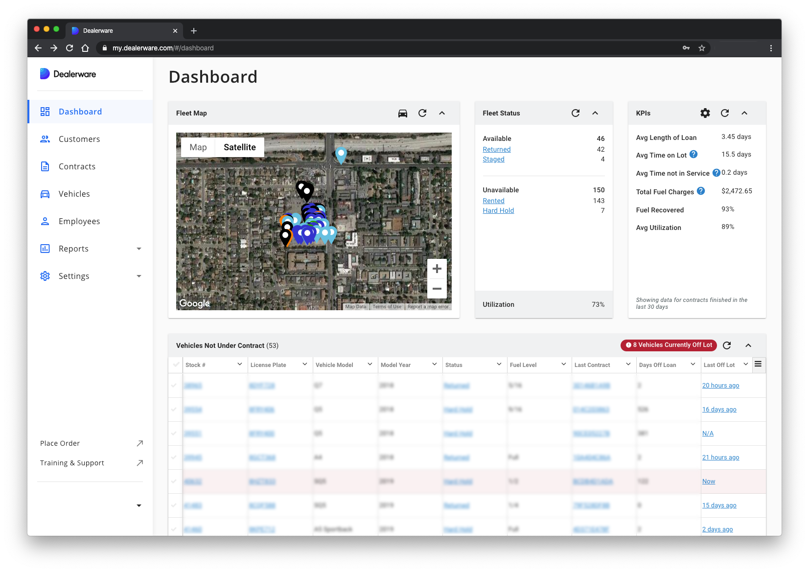 Image 1: Dealerware Dashboard and Main Menu, default view