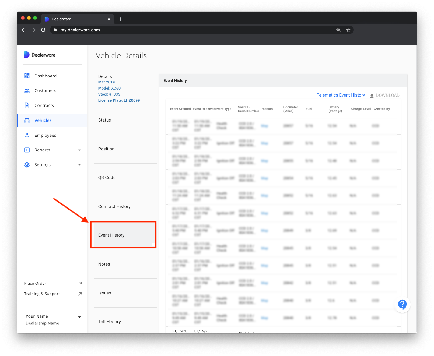 what-is-the-vehicle-event-history-dealerware
